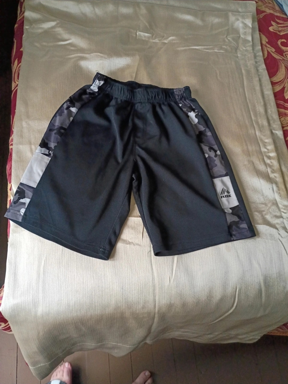 Reebok Boy's Black Athletic Shorts with Grey Camo Panels